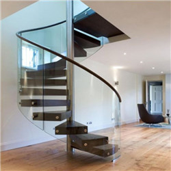 Small Oak Wood Spiral Staircase With Toughed Glass Balustrade Design 