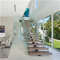 Modern custom stairs glass railing  design steel wooden staircase for home