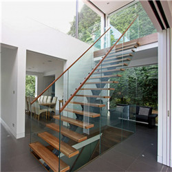 High quality modern indoor straight mono stringer solid wood glass staircase 