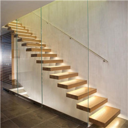 Mono beam straight floating staircase with frameless glass railing