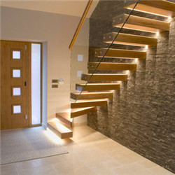 Residential indoor solid wood floating staircase