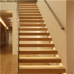 Modern indoor frameless glass railing floating staircase wooden staircase