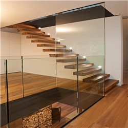 Floating staircase hidden cantilever stairs enter wall type with led light glass wood step