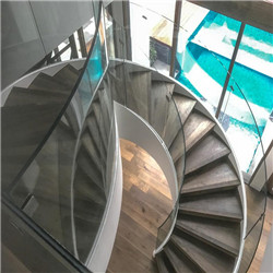 Modern glass handrail steel staircase information wooden curved stairs design