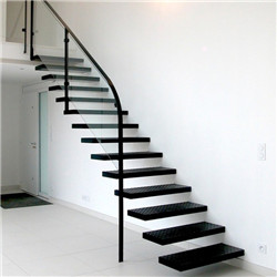 Floating staircase hidden cantileve glass railing wood tread