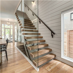 Prima safety tempered glass handrail timber step floating staircase