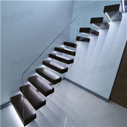 Solid wood floating staircase with glass railing decoration