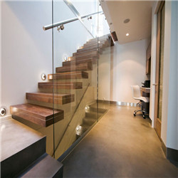 Customized invisible stringer straight floating staircase with glass standoff fence