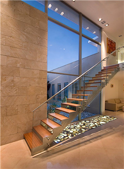 Modern glass fasteners decoration for indoor straight  staircase designs 