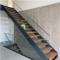 Wooden treads steps staircase glass railing home