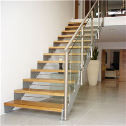 Popular glass railing and rubber wood straight staircase beam stringer