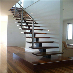 Interior staircase with wood tread and glass railing anti skid staircase 