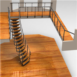 Simple design mental string with balck galvanized stringer curved stairway for villa use