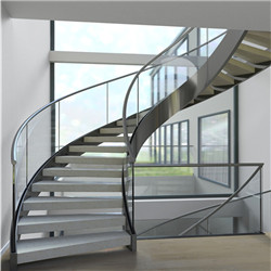 Double stringer glass Tread curved staircase with glass railing