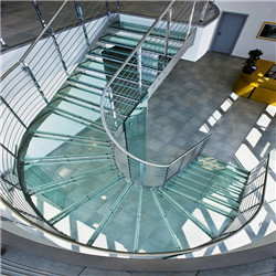 customized size Indoor Luxury glassen glass Treads glass railings curved staircase