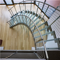 Interior solid glass curved staircase with Tempered glass Balustrade