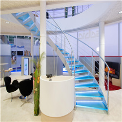 Stainless Steel Structure Glass Curved Staircase   Commercial Stairs