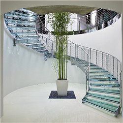 Prima Stainless Steel Tempered Glass Fancy Curved Staircase  Stairs design