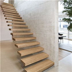 Modern Floating Straight Stairs Interior with Wood Tread and Glass Railing