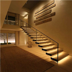 Popular Invisible Stringer Straight Floating Staircase with Wood Tread