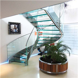 Villa House Modern Glass Railing glass Tread Curved Staircase  PR-RC39