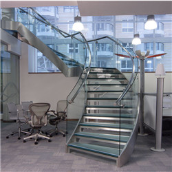 Luxury Double Straingers White Curved Staircase with Glass and Wood in Open Riser LED Light  PR-RC40
