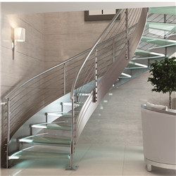 Indoor Metal Stairs Curved Staircase with Bent Glass Railing Staircase  PR-RC41