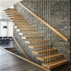 The Newest Modern Wooden Treads Cable Railing Floating Staircase