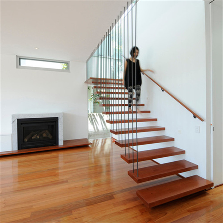 Indoor Wood Steps Stainless Steel Floating Staircase