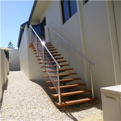 Stainless steel railing and wood tread straight staircase