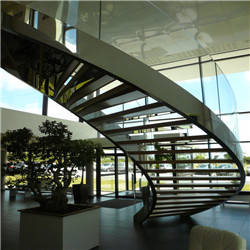 Glass Railing Design Solid Wood Indoor Curved Staircase