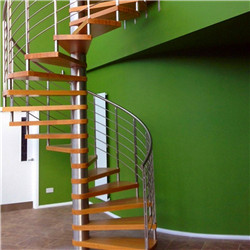Spiral Stair Wood Steps Design With Rod Bar Railing