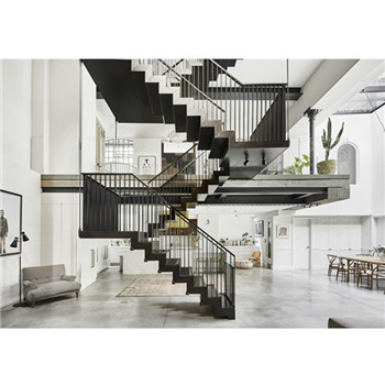 Modern House Wooden Step Stairs Metal Zigzag Stringer Timber Staircase Design