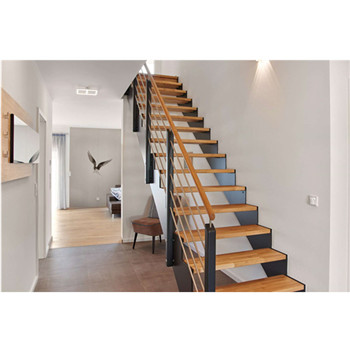 Modern Design Red Oak Wood Staircase Double Stringer Glass Stairs