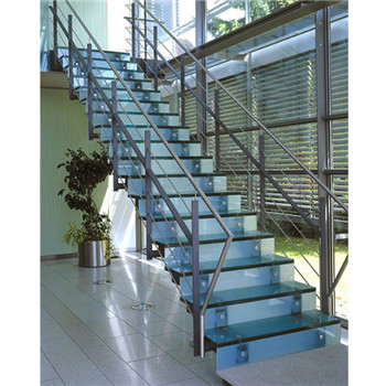 Indoor Mild Steel Stairs Double Stringer Glass Railing Staircase