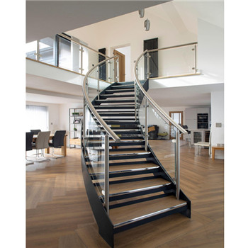 Curved Stair Stringers With Double U Channel Beam Glass Railing
