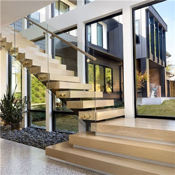 Customize Mono Stringer Wood Glass Staircase House Project Modern Straight Stair Design