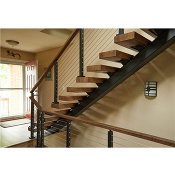 Foshan Prefab Powder Coating Carbon Steel Mono Beam Beech Maple Wood Tread Stairs Indoor Villa Use