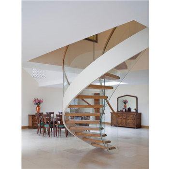 Modern wood hadrail steel frame stairs interior curved staircase