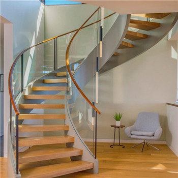 Modern wood hadrail steel frame stairs interior curved staircase