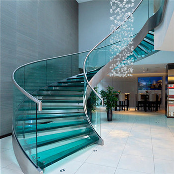 Luxury Modern Home Decoration Glass Stairs Wooden Stairs Curved