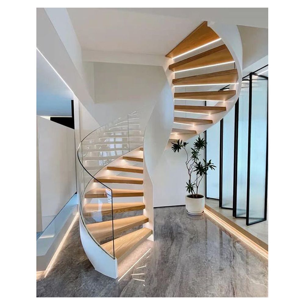 UK double way curved&Spiral glass stair 