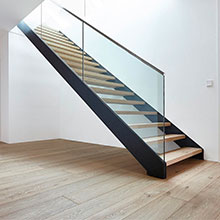 High quality Indoor used double stringer glass railing wood straight staircase designs PR-L70