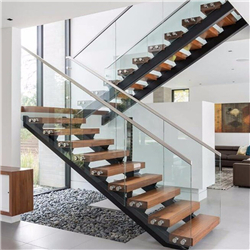 Modern design L shaped carbon steel straight wood staircase PR-T06 - 副本
