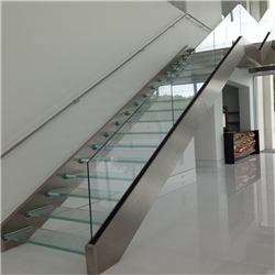 Carbon steel beam straight staircase with glass steps and glass railing PR-T98