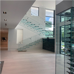 Prefabricate carbon steel staircase design laminated glass straight staircase PR-T91
