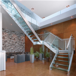 Prefabricate galvanized steel glass stair modern design laminated glass straight staircase PR-T99