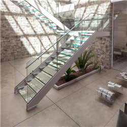 Stainless steel straight staircase design laminated glass straight staircase PR-T100