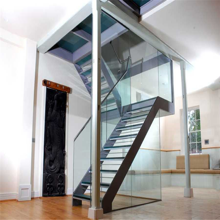 Indoor staircase design laminated glass staircase galvanized steel staircase PR-T100