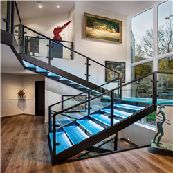Custom carbon steel mono stringer laminated glass tread straight staircase for villa PR-T104